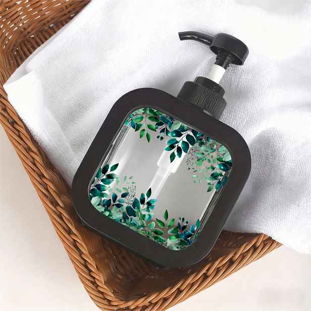 TEMU Láhev s pumpičkou na mýdlo s listů v akvarelu, opakovaně plnitelná pro použití v kuchyni i koupelně. Tento elegantní dávkovač s květinovým rámem