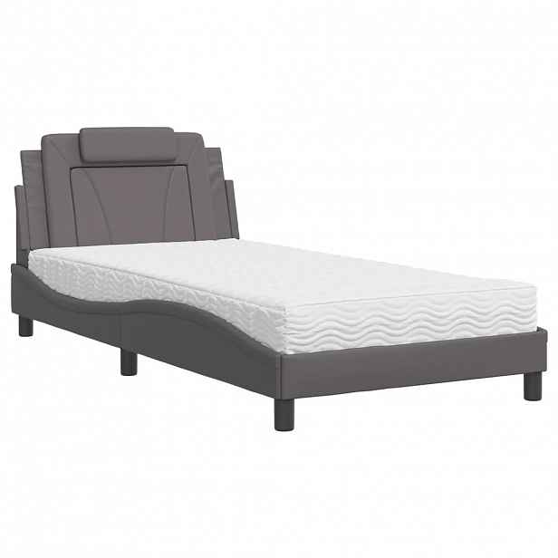 vidaXL Postel Viana s matrací šedá 100 x 200 cm umělá kůže