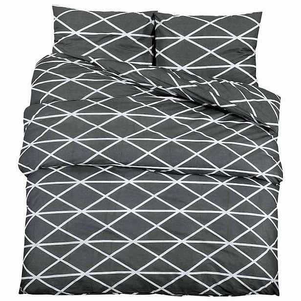 vidaXL Sada povlečení na peřinu tmavě šedá a bílá 200x200 cm bavlna