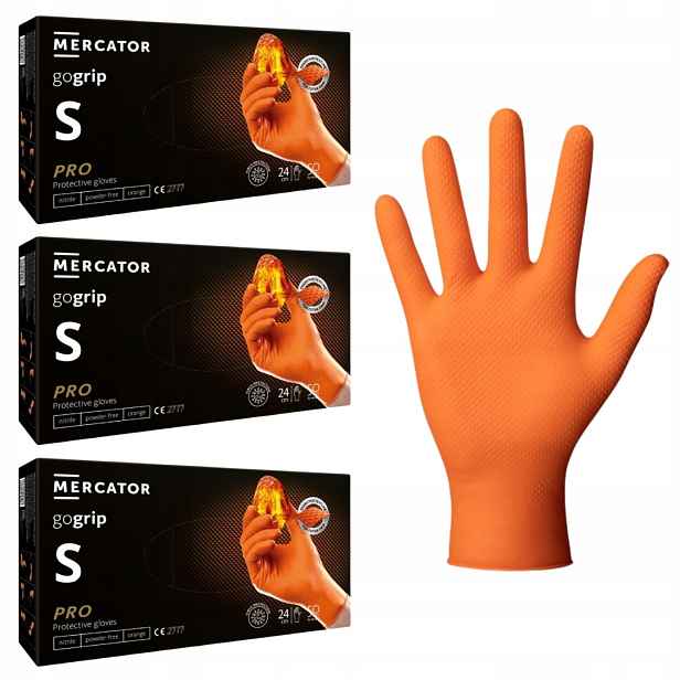 Rukavice Mercator Gogrip Nitrilové silné Oranžové 50 ks vel. Š x 3 ks