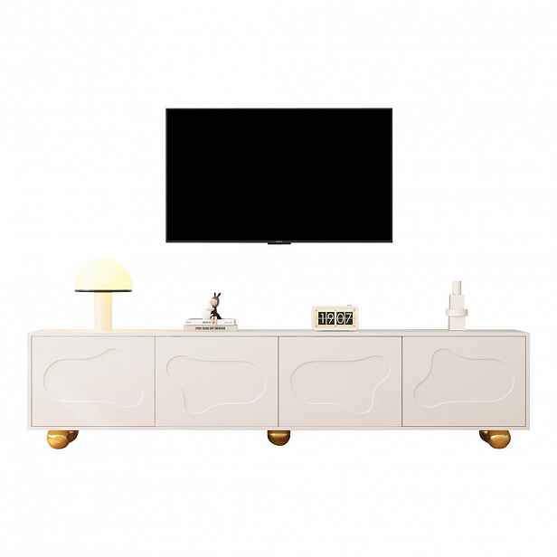 STILVORA TV STOLEK v bílé barvě se 2 skříňkami a kovovými nohami do obýváku, 180×40×45 cm