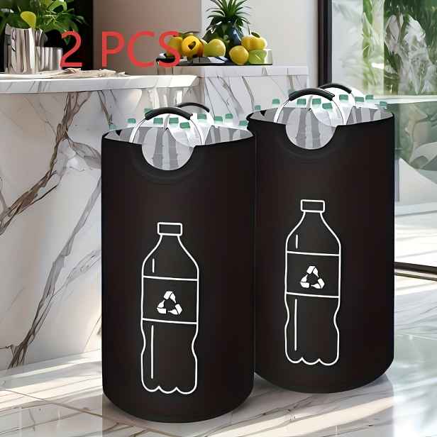 TEMU 2 ks Skládací recyklační koš z plátna extra velké kapacity s víkem - Odolný válcový otevřený design, prostorově úsporný skládací koš na