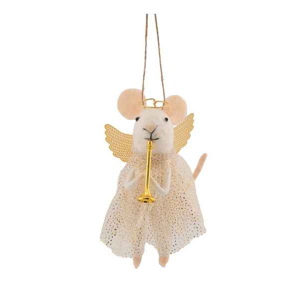 Textilní vánoční ozdoba 6 cm Angel Mouse Playing the Trumpet – Sass & Belle