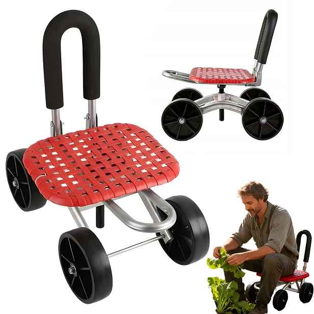 Zahradní sedátko s otočnými kolečky, nastavitelné, 20-30 cm, 300 kg, pro zahradu