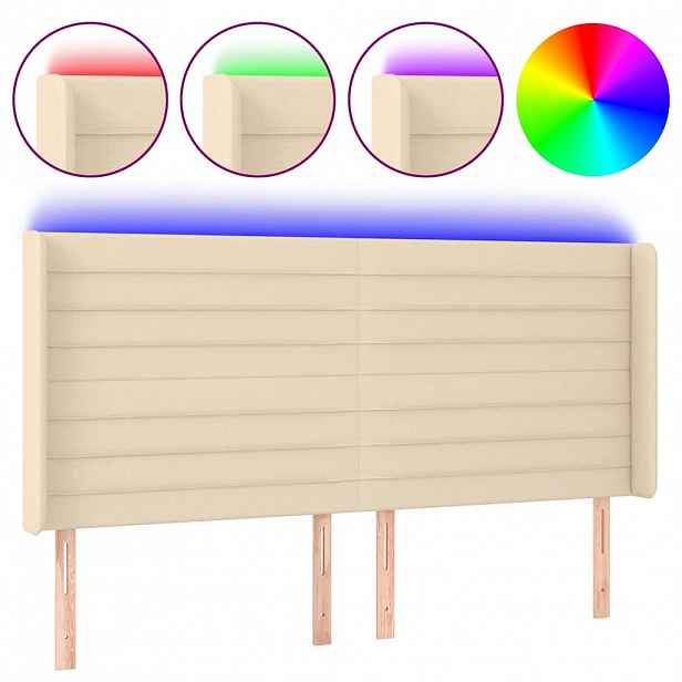 vidaXL Čelo postele s LED krémové 203 x 16 x 118/128 cm textil