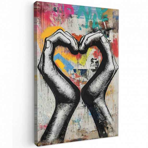MuchoWow OBRAZ NA PLÁTNĚ Ruce - Srdce - Street art - Graffiti 60x90 cm