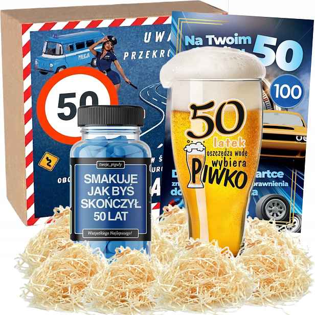 Vtipný Dárek k 50. narozeninám pro muže – sada s pivním džbánem