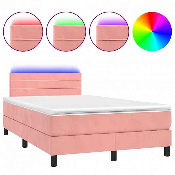 vidaXL Box spring postel s matrací a LED růžová 120 x 190 cm samet