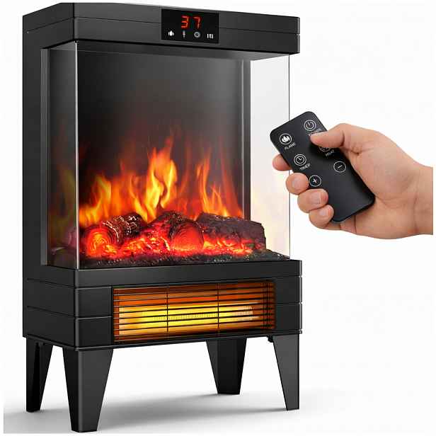 Elektrický volně stojící krb s funkcí ohřevu, termoventilátor 2000 W