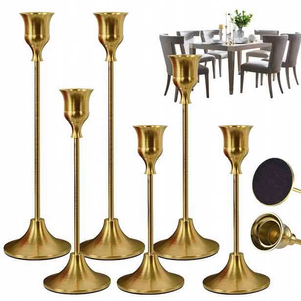 Sada svícnů 6 Ks Svícnů na noze Zlaté Glamour 15 cm 18,5 cm 23,5 cm