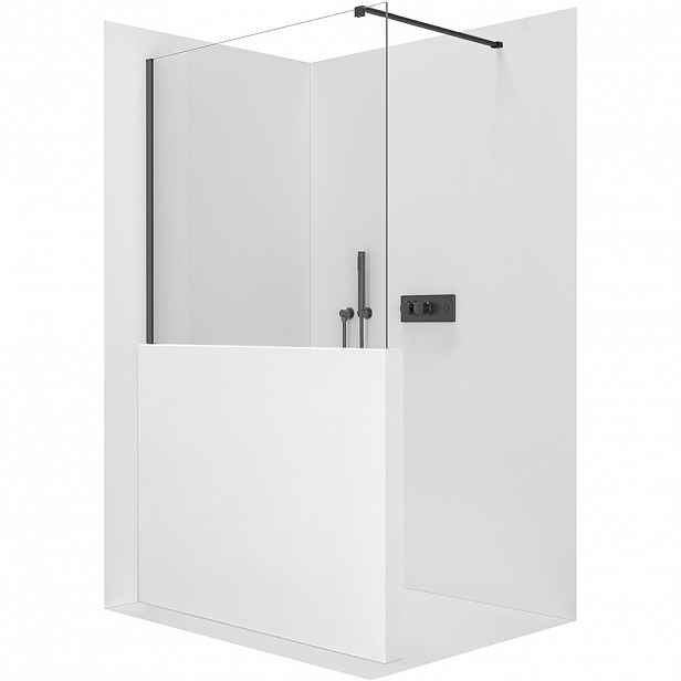 Sprchová zástěna Walk-in Onyx Half Cube L/P - 8 mm - hranatá vzpěra - černá matná, transparentní sklo - 80x100 cm