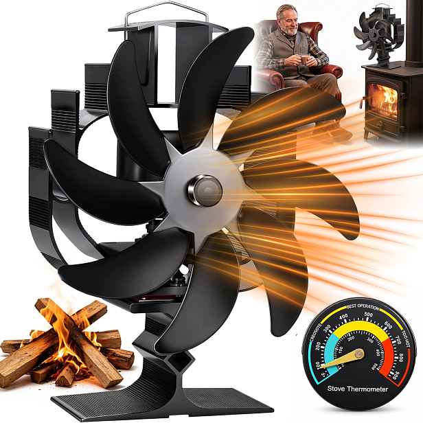 Tepelně poháněný 8 lopatkami Krbový ventilátor Tichý černý