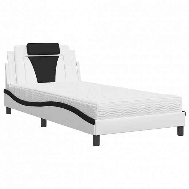 vidaXL Postel Viana s matrací bílá a černá 100 x 200 cm umělá kůže
