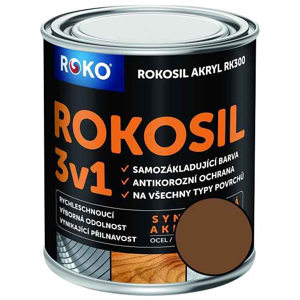 Barva samozákladující Rokosil akryl 3v1 RK 300 2430 hnědá střední, 0,6 l