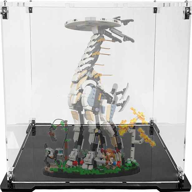 Vitrína s černou základnou pro stavebnici Lego 76989 Horizon Forbidden: Žirafa