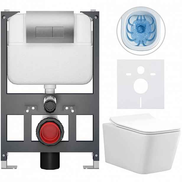 Kompletní WC set Basic/Forte - bílá lesklá - WC tlačítko Modulo/Stříbrná - závěsné - nízký modul - předstěnová instalace - 51x36 cm