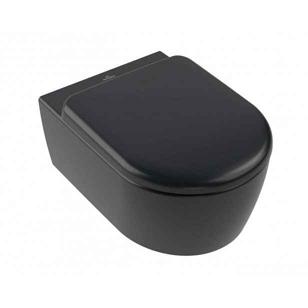Villeroy & Boch Skyla - Závěsné WC se sedátkem SoftClosing, TwistFlush, DirectFlush, CeramicPlus, Pure Black 5656CLR7