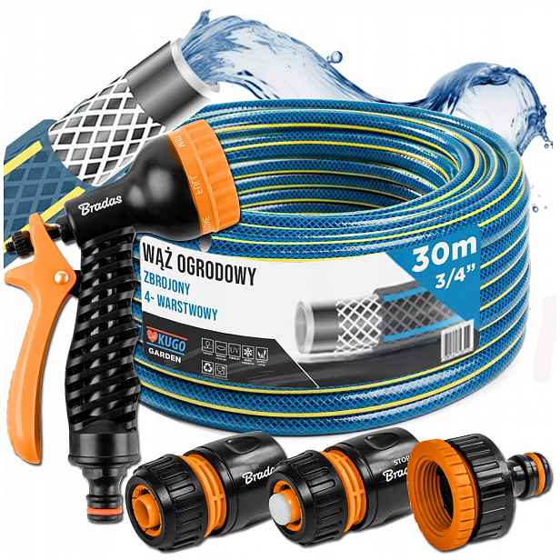 Hadice 3/4" 30 m 4 Vrstvy Pistole Spojky Set Bradas