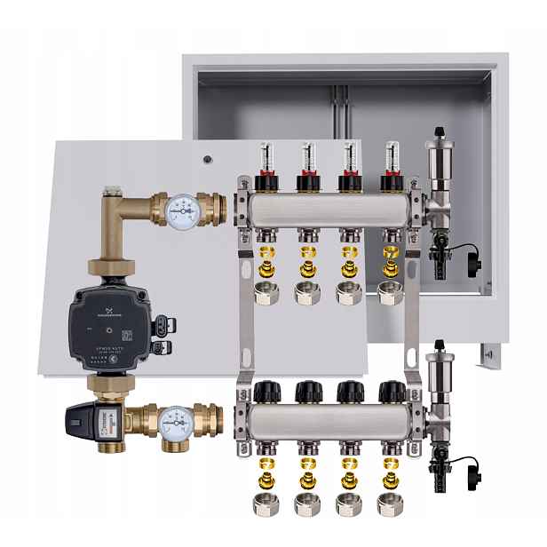 Nerezový rozdělovač pro podlahovku 4 boxy Pompa Grundfos Pex