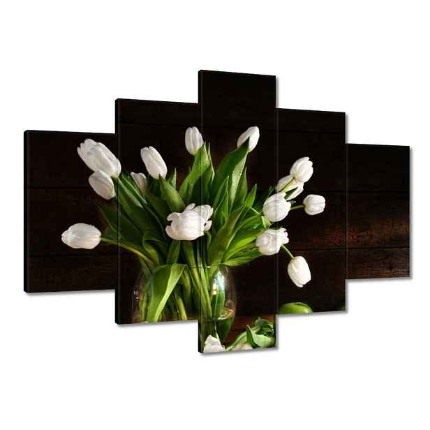 Obrazy 150x105 Bílé tulipány Tmavé pozadí