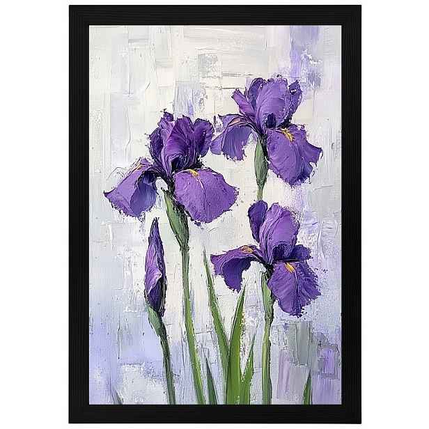 Plakát Rámeček Dřevo Olej Impasto Příroda Zahrada Fialové Kosatce 40x60