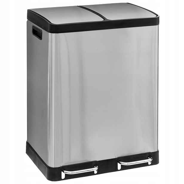 Koš se dvěma přihrádkami Ariane, nerezová ocel, s pedálem, 2 x 30 l