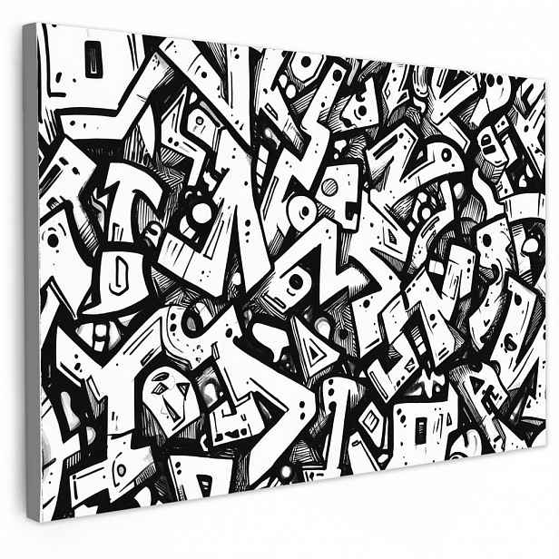 MuchoWow OBRAZ NA PLÁTNĚ Tvary - písmena - graffiti - černá 120x80 cm