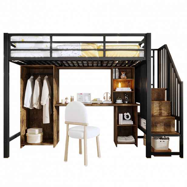 STILVORA HOCHBETT 90/200 cm in Schwarz mit Kleiderschrank, Schreibtisch und Stauraum