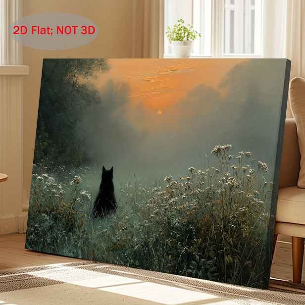 TEMU 2D plochý obraz, 2D plochý obraz, 1 ks 2D ploché plátno s černé kočky, ideální pro gotickou tématiku. Tento digitální download je skvělý vánoční