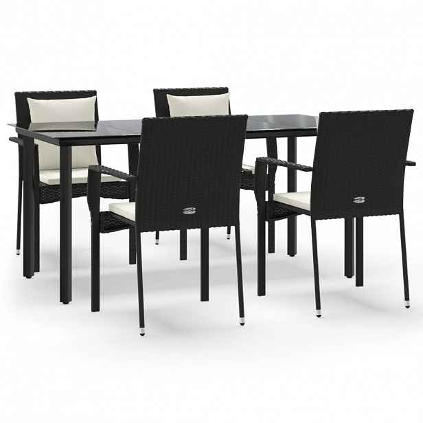 vidaXL 5dílný zahradní jídelní set s poduškami černý polyratan