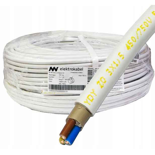 Kabel Ydy 3x1,5mm 450 750V drát Cu 100 m