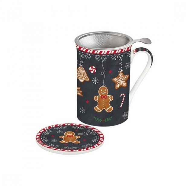 Porcelánový hrnek s víčkem a kovovým nálevníkem, 300 ml, "GINGERBREAD"
