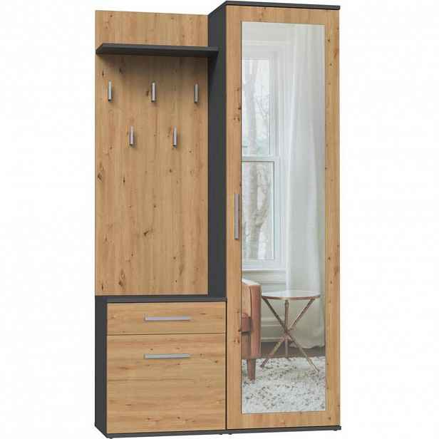 Beautysofa PŘEDSÍŇOVÁ STĚNA Fiora 100/180/35 antracit/dub artisan