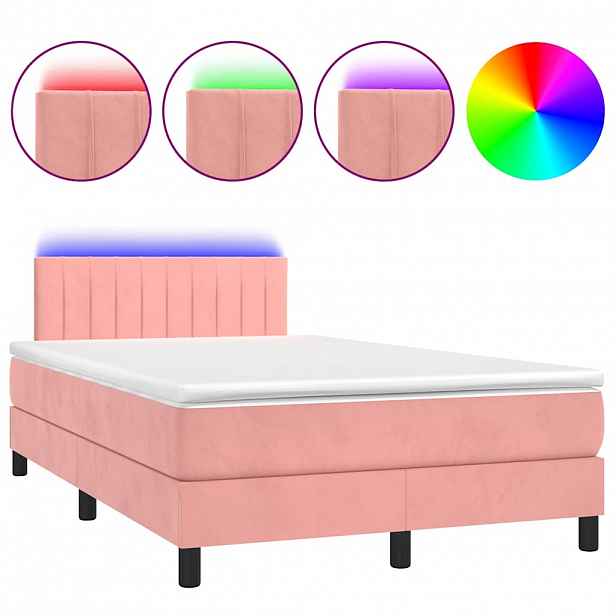 vidaXL Box spring postel s matrací a LED růžová 120 x 190 cm samet