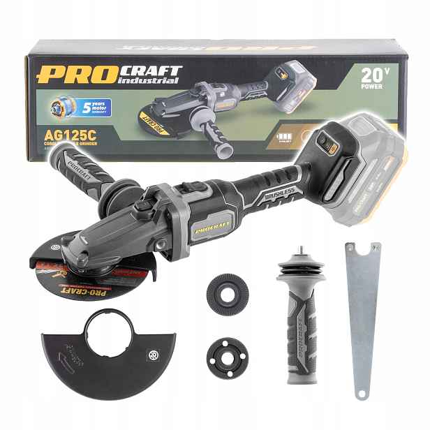 Aku úhlová bruska s plochou hlavou Procraft Industrial AG125C(bez aku)125mm