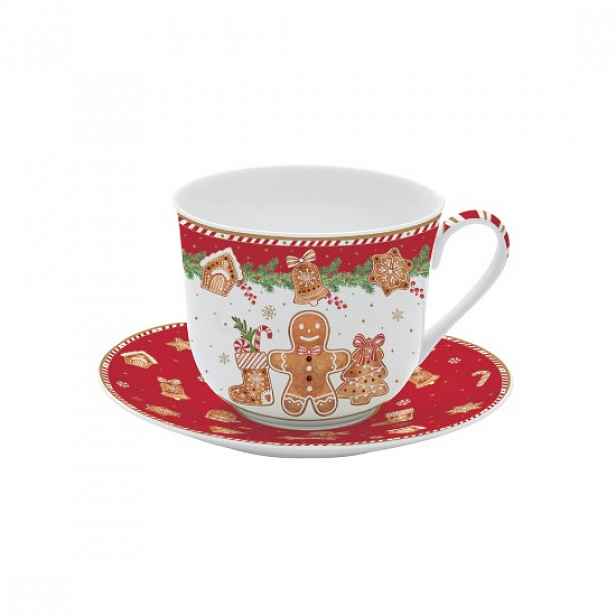 Hrnek s podšálkem, porcelán, 400 ml, "Fancy Gingerbread" - Easy Life