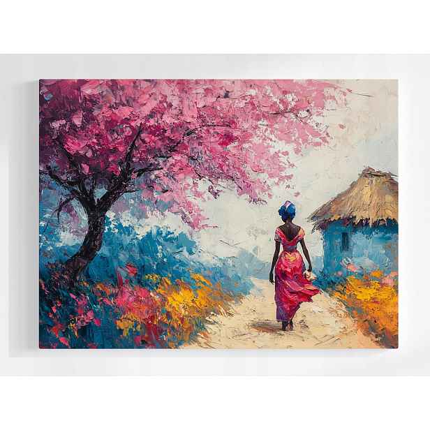 Plakát Krajina Afrika Strom Květiny Žena Procházka 100x75