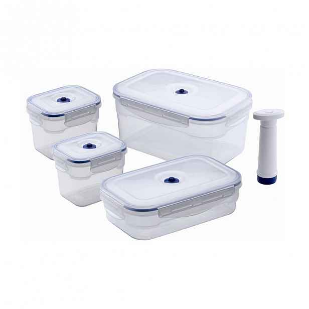 Set 4 boxů na potraviny a vakuové pumpy Compactor Food Saver