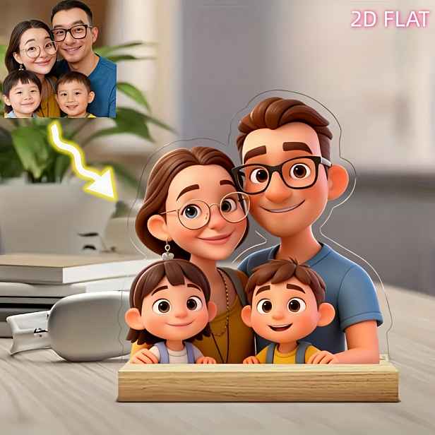 TEMU 2D Plochá, [Na Zakázku] Personalizovaná 3D Kreslená Akrylová Plaketa - AI Navržený Vlastní Fotorámeček, Živé Barvy, Perfektní Valentýnský Dárek