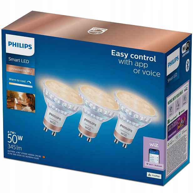 3x Led žárovka GU10 4.7W 50W Inteligentní Smart WiFi Aplikace WiZ Philips