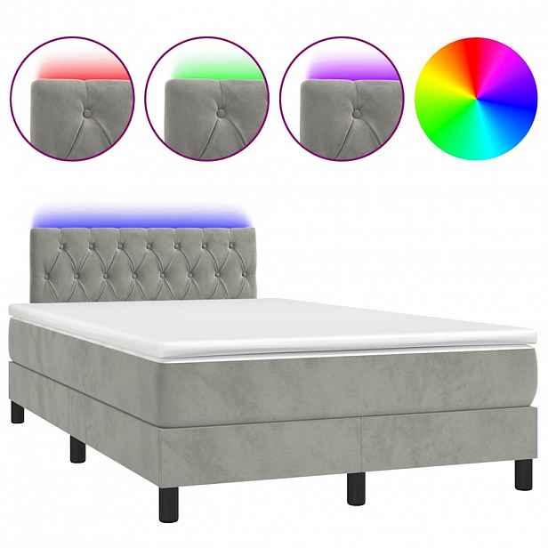 vidaXL Box spring postel s matrací a LED světle šedá 120x190 cm samet