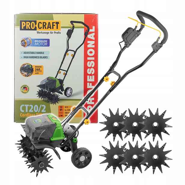 Aku kultivátor Procraft CT20/2 bb (bez baterie a nabíječky), 360mm šířka