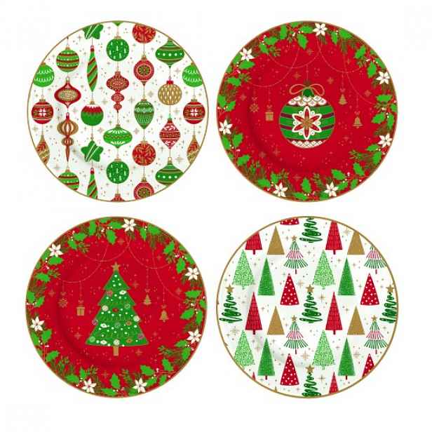 Sada 4 ks dezertních talířů, porcelán, 19 cm, "JINGLE BELLS" - Easy Li