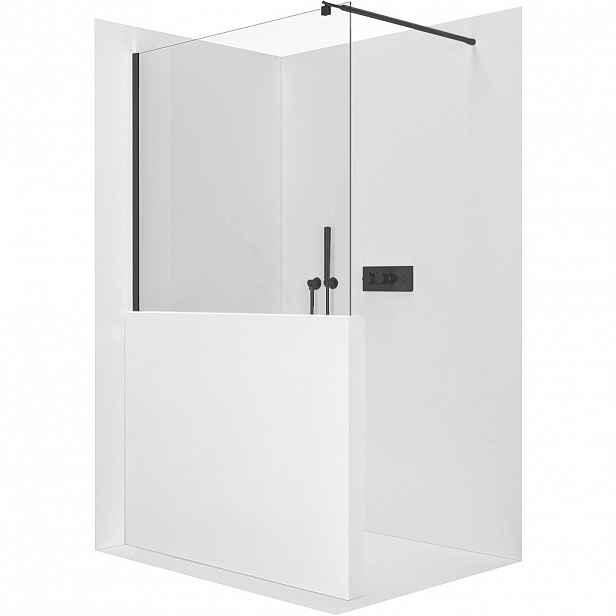 Sprchová zástěna Walk-in Onyx Half Round L/P - 8 mm - kulatá vzpěra - černá matná, transparentní sklo - 100x100 cm