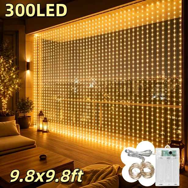 TEMU Závěsné pohádkové LED závěsové světýlka, 300 LED, 8 světelných režimů, 10x10 stop, vhodné pro vnitřní a venkovní dekoraci pozadí, poskytující