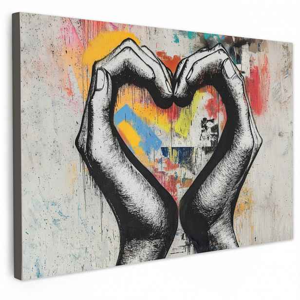 MuchoWow OBRAZ NA PLÁTNĚ Ruce - Srdce - Street art - Graffiti 30x20 cm