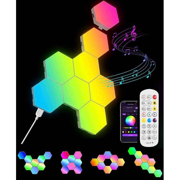 Herní Nástěnná Lampa Hexagon Rgb Modulární Synchronizace Hudby 8 Ks