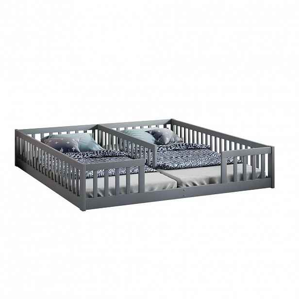 OKWISH DĚTSKÁ postel 90/200 cm šedá z borovice a MDF s bezpečnostním zábradlím a roštem
