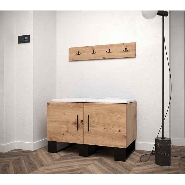 Předsíňová sestava RUMIE 21 - dub artisan, bílé panely z ekokůže