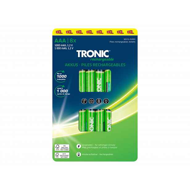 Tronic® Nabíjecí baterie Ni-MH Ready 2 Use, 8 kusů (Aaa – mikrotužková)